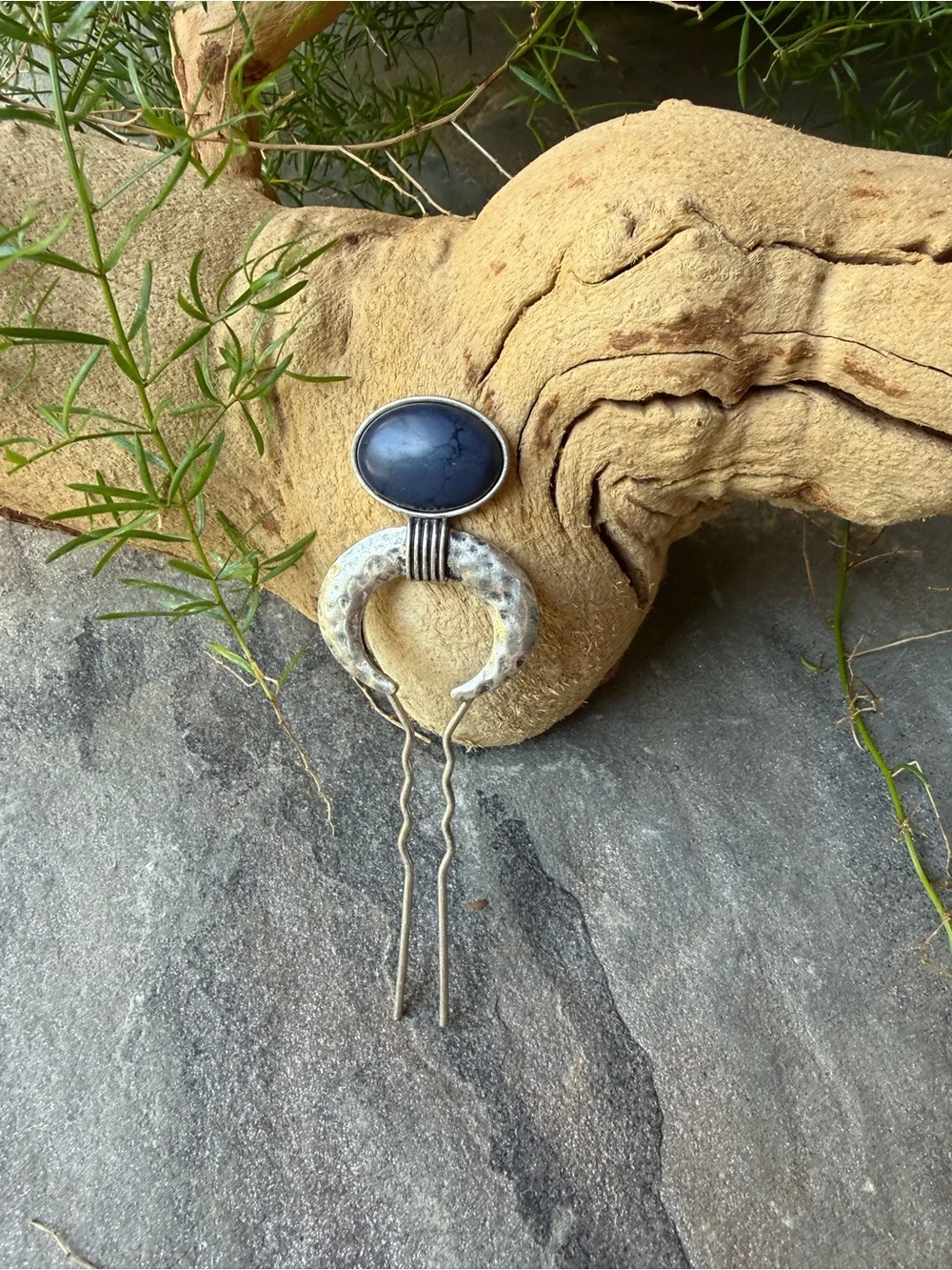 New🌟Free People Silver Crescent & Blue Stone Hair Pin